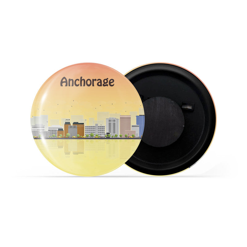 dhcrafts Round Fridge Magnet Multicolour Places Anchorage City In U.s. State Of Alaska Glossy Finish Design Pack of 1 (75 mm)